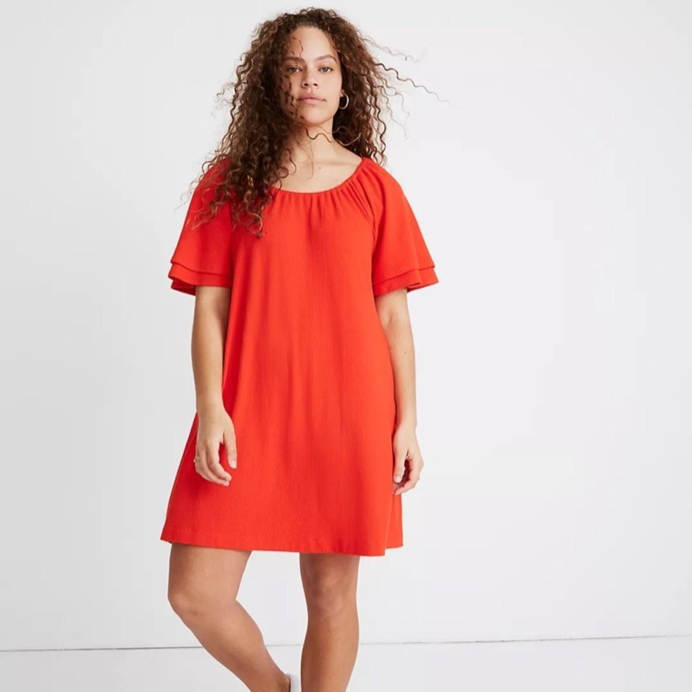 Madewell Texture & Thread Tiered-Sleeve Dress size XS red orange